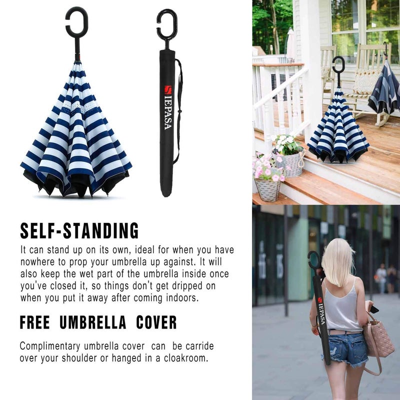 SIEPASA Spar. Saa Double Layer Inverted Umbrella with C-Shaped Handle, Anti-UV Waterproof Windproof Straight Umbrella for Car Rain Outdoor Use - Image 3